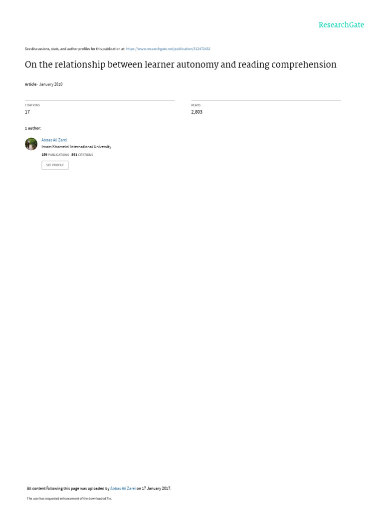 Learner Autonomy & Reading Skills | PDF | Metacognition | Learning