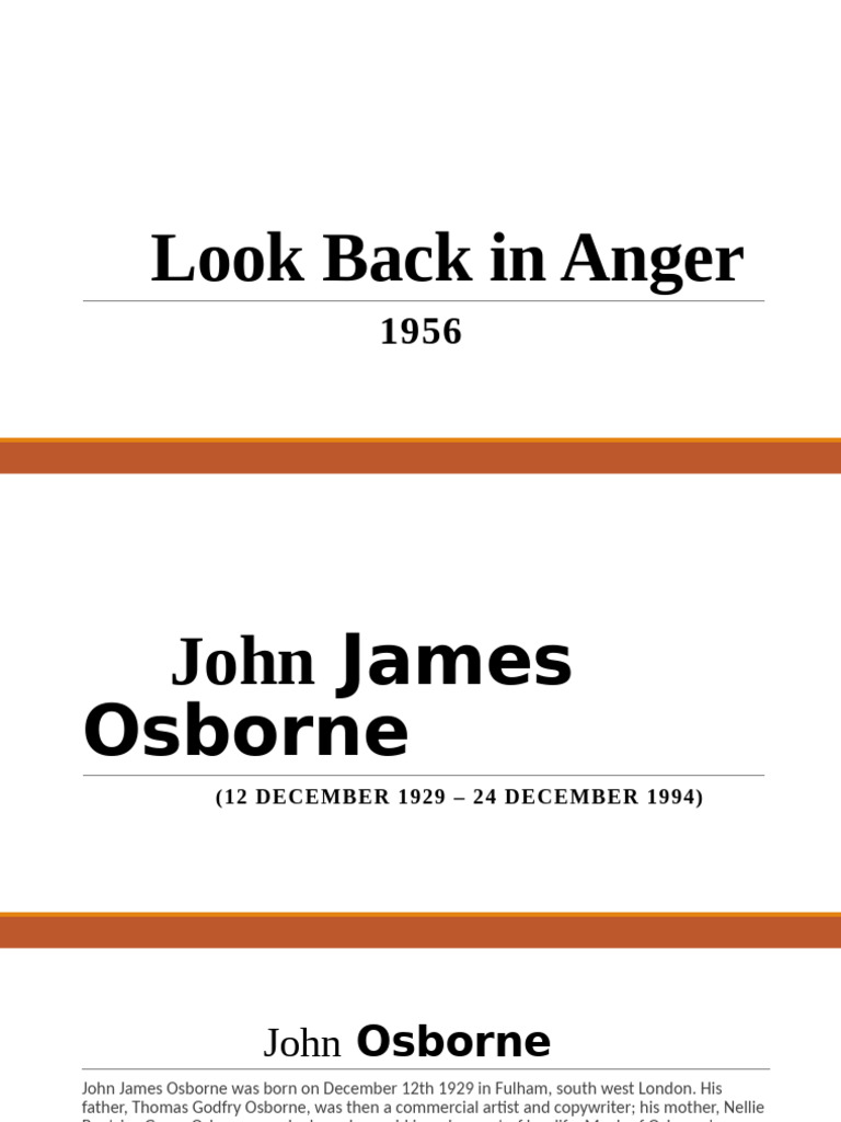 John Osborne's Look Back in Anger Analysis | PDF