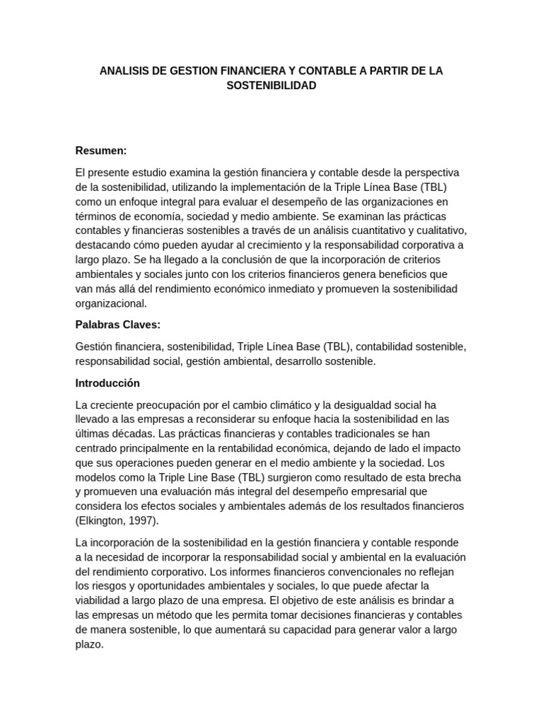 Gestión Financiera Sostenible y TBL | PDF | Sustentabilidad | Contabilidad