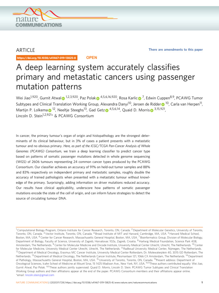 A Deep Learning System Accurately Classi Es Primary and Metastatic ...