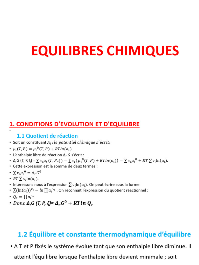 Équilibres chimiques et loi de Van't Hoff | PDF | Équilibre ...
