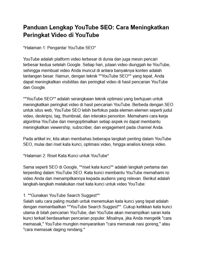 Panduan Lengkap YouTube SEO Cara Meningkatkan Peringkat Video Di ...