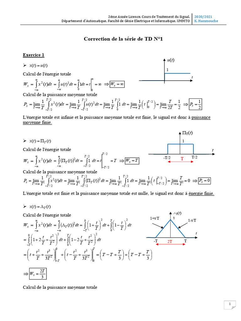Correction TD Traitement du Signal 2021 | PDF | Mathématiques