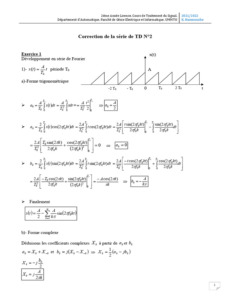 Correction TD Traitement du Signal 2ème Année | PDF | Analyse de ...
