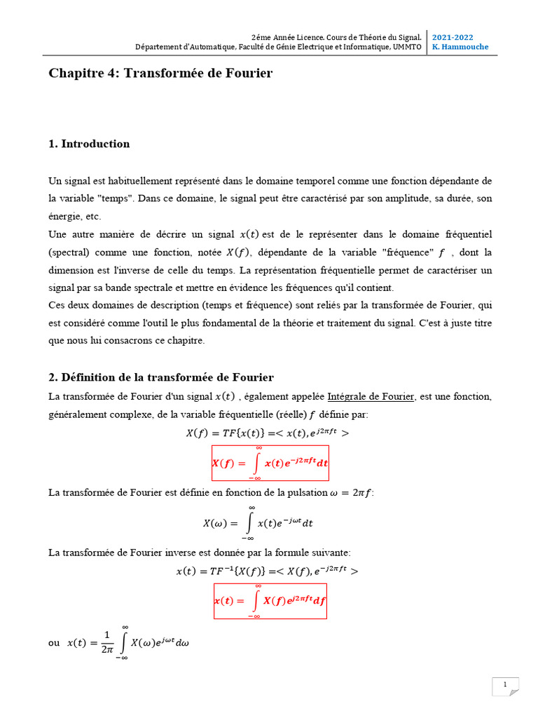 Transformée de Fourier en Théorie du Signal | PDF | Fréquence ...
