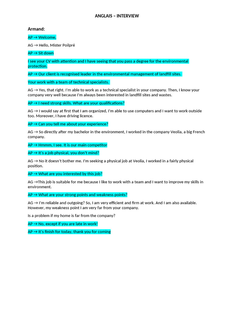 Environmental Job Interview Insights | PDF | Waste