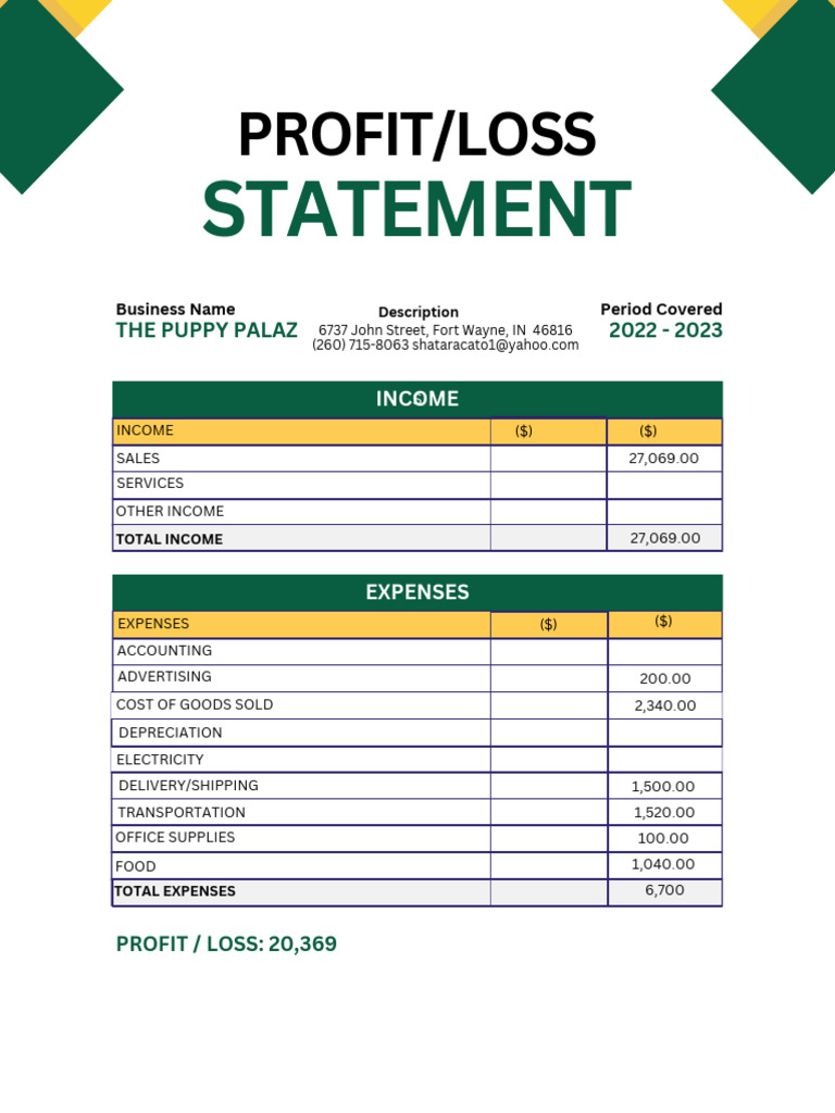 Puppy Palaz Profit and Loss Statement | PDF