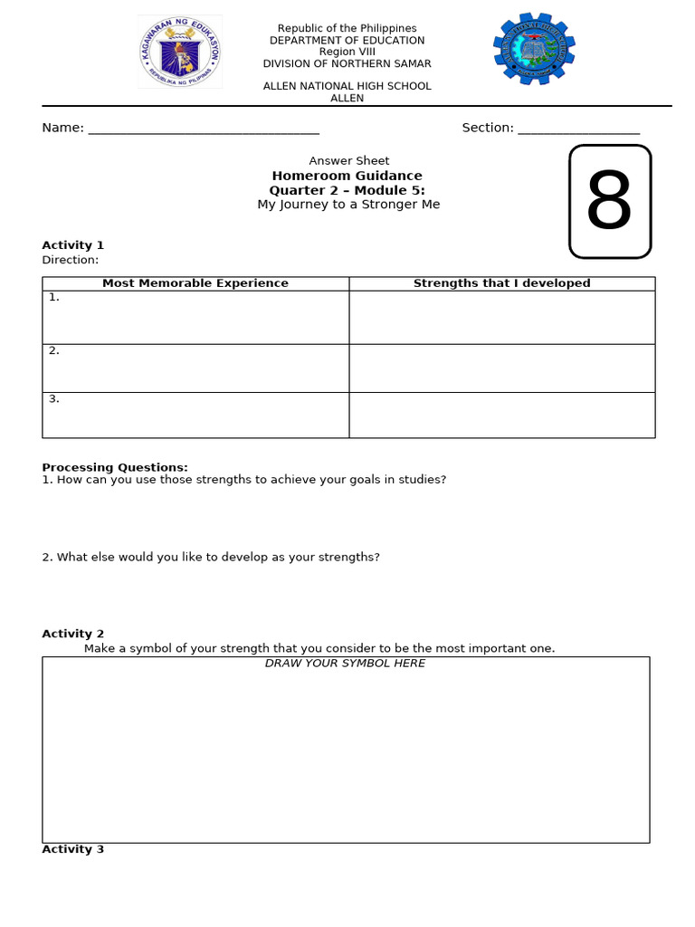 Answer Sheet G8HG Q2 M5 | PDF
