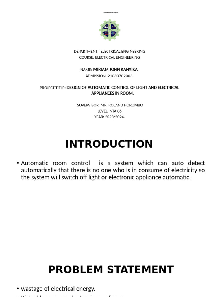 Automatic Control of Room Lighting System | PDF | Relay | Switch