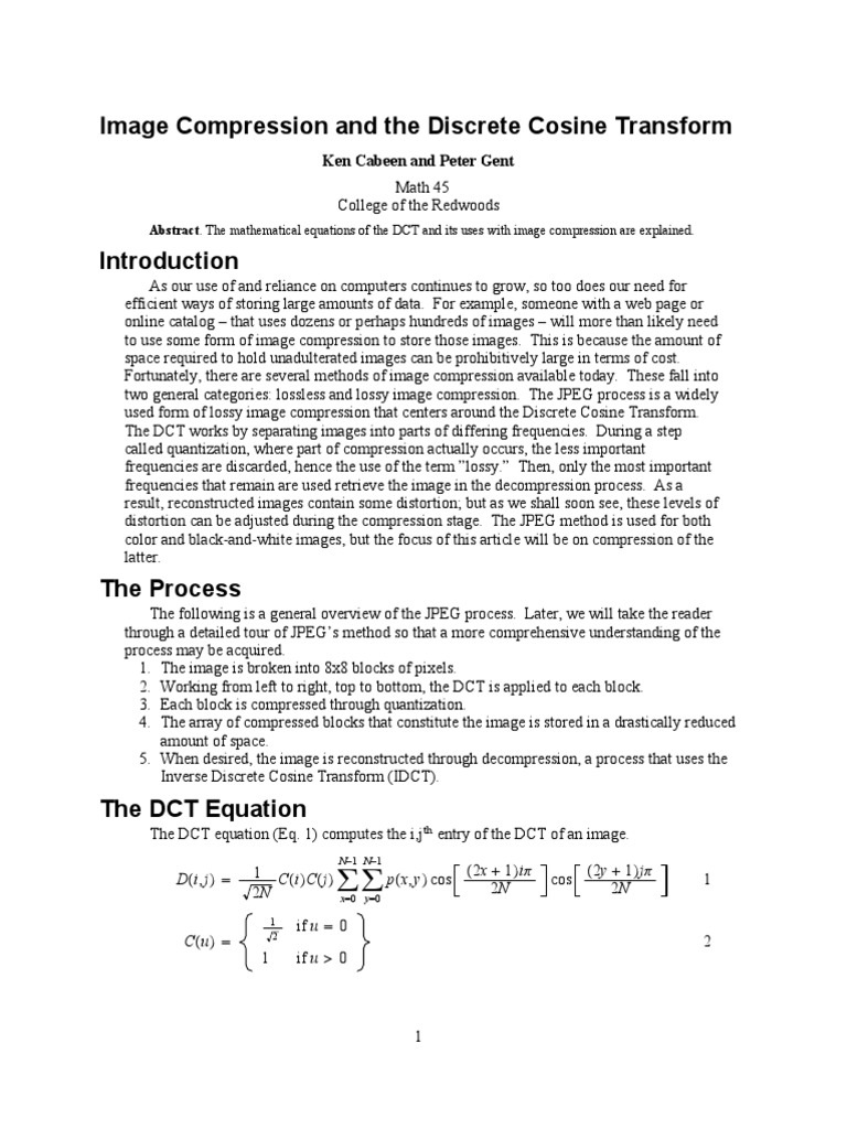 DCT Formula in Image Processing | PDF | Data Compression | Matrix ...