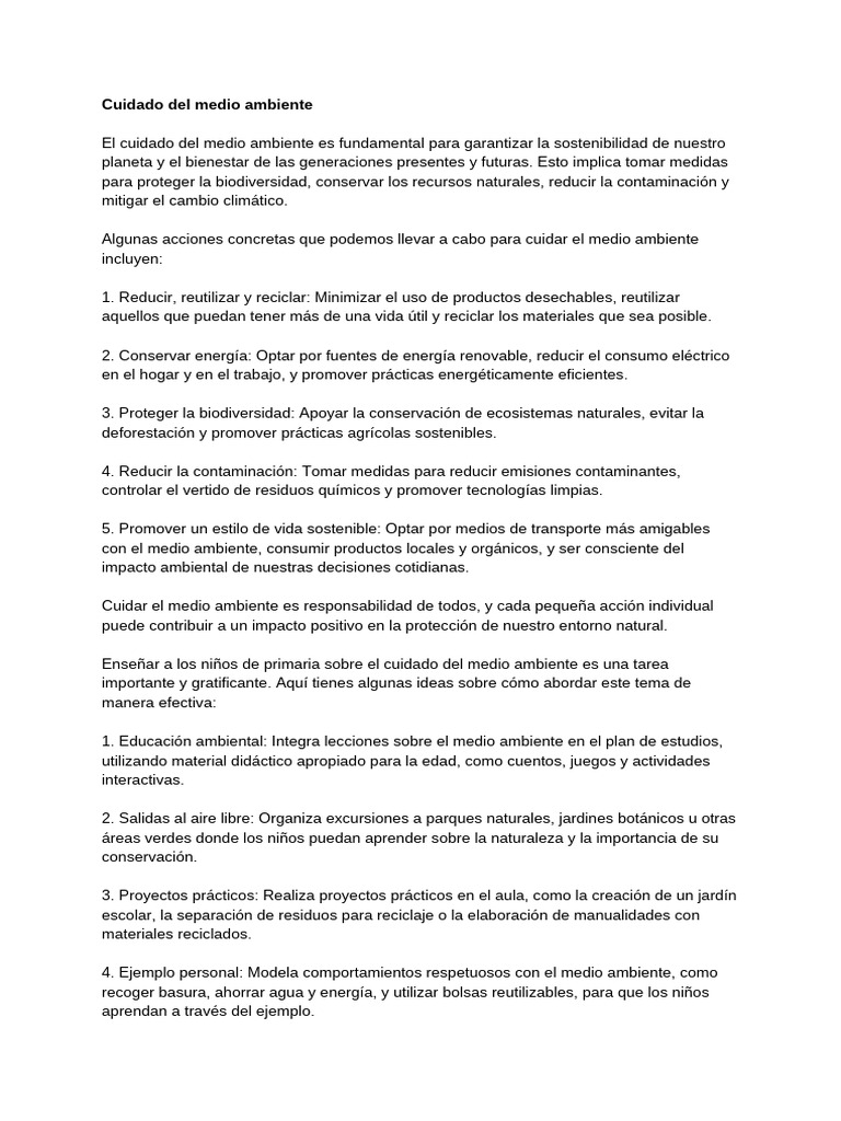 Cuidado del Medio Ambiente y Educación | PDF | Entorno natural ...