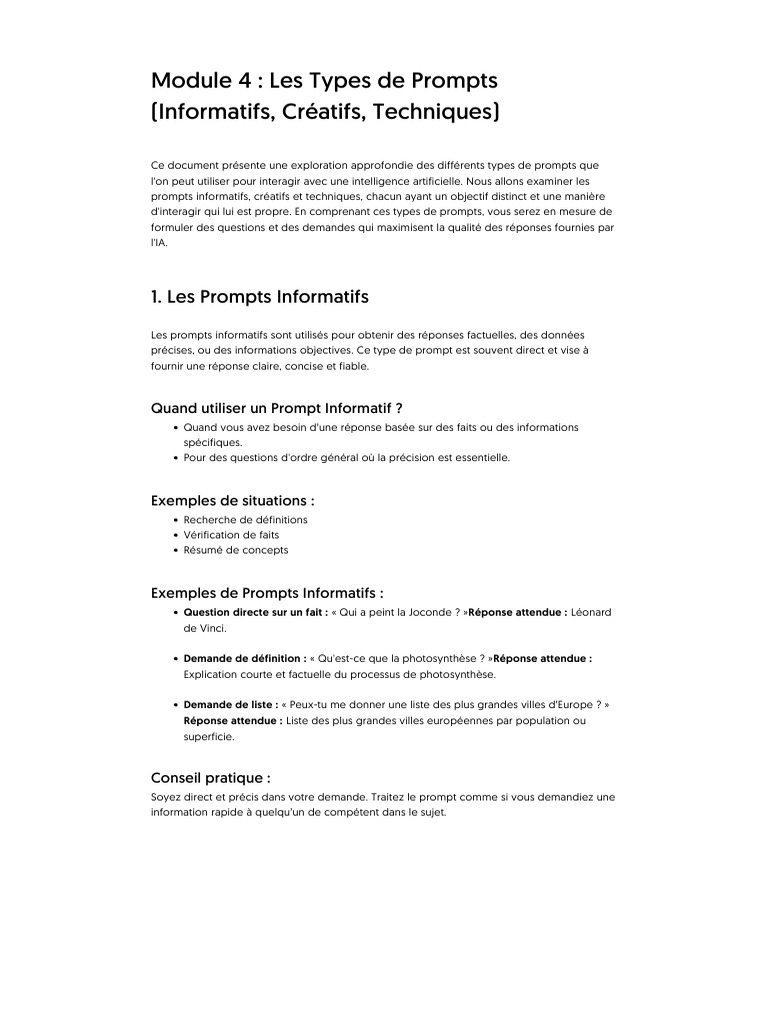 Types de Prompts pour IA | PDF | Optimisation de moteur de recherche ...