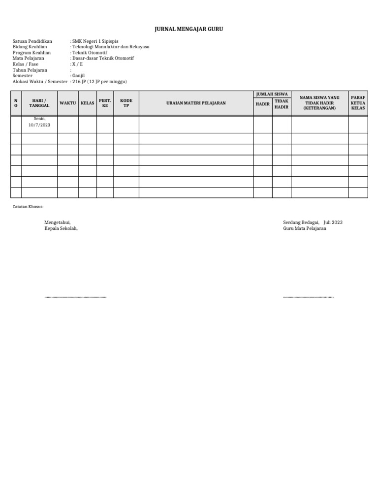 Jurnal Mengajar Guru SD 2023 | PDF
