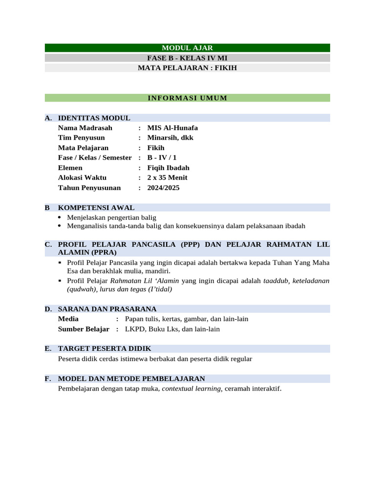 Modul Fikih Kelas Iv Memahami Balig Pdf