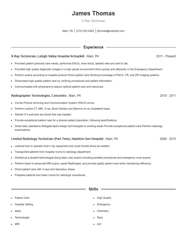 X Ray Technician Resume 8 PDF - 1