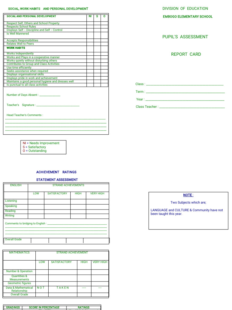 Pupil's Assessment Report | PDF