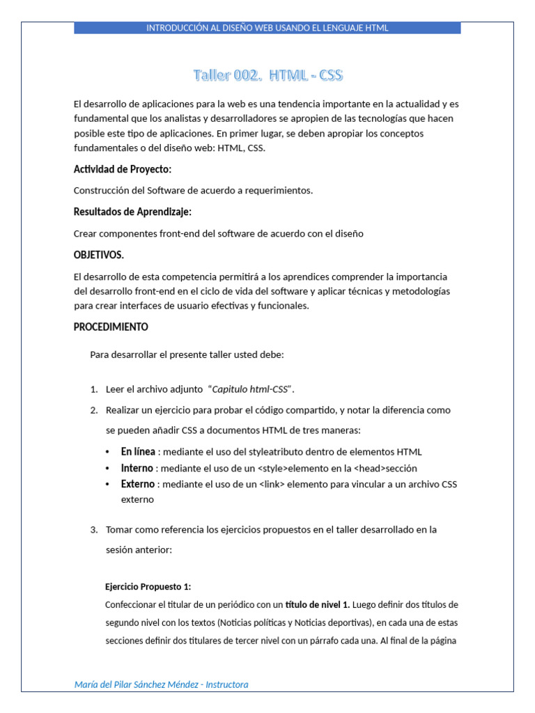 Taller 002. HTML Css | PDF | HTML | Software