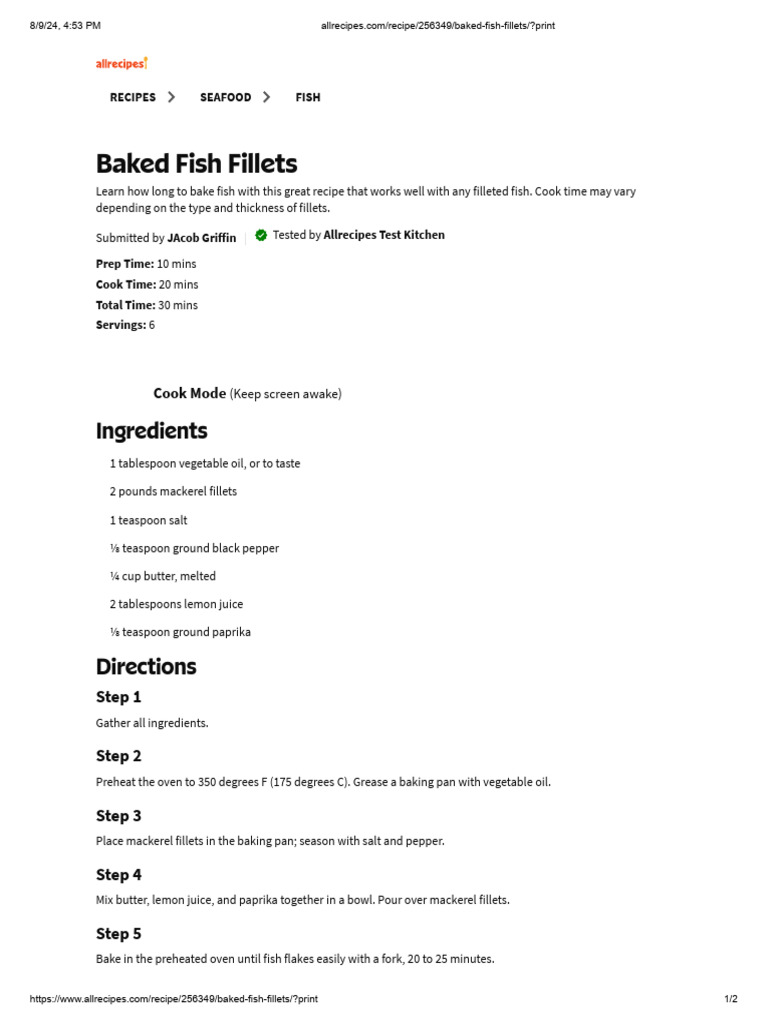 Baked Fish Fillets | PDF | Cooking, Food & Wine