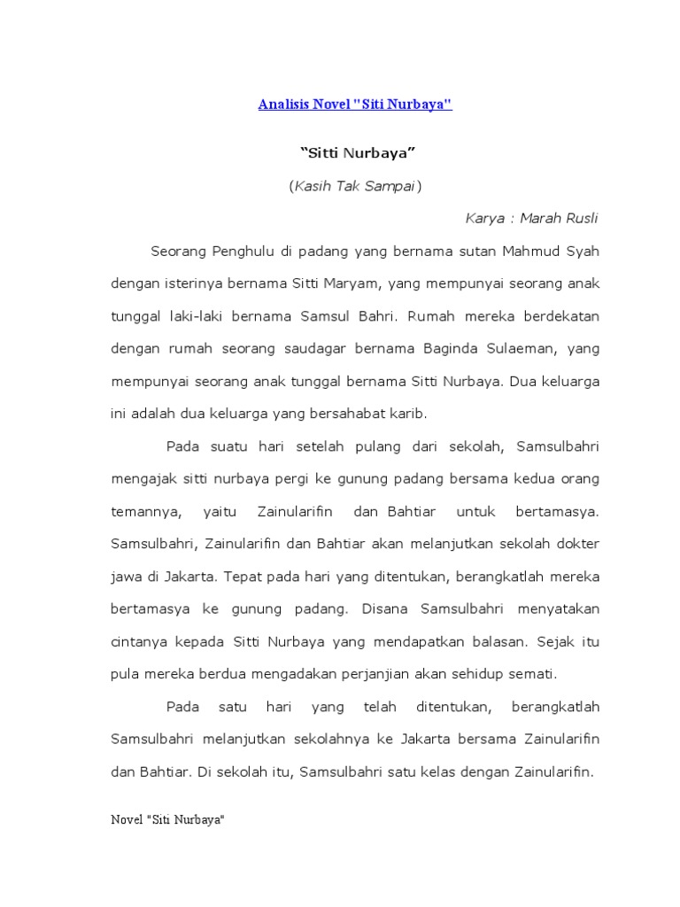 Analisis Novel Siti Nurbaya