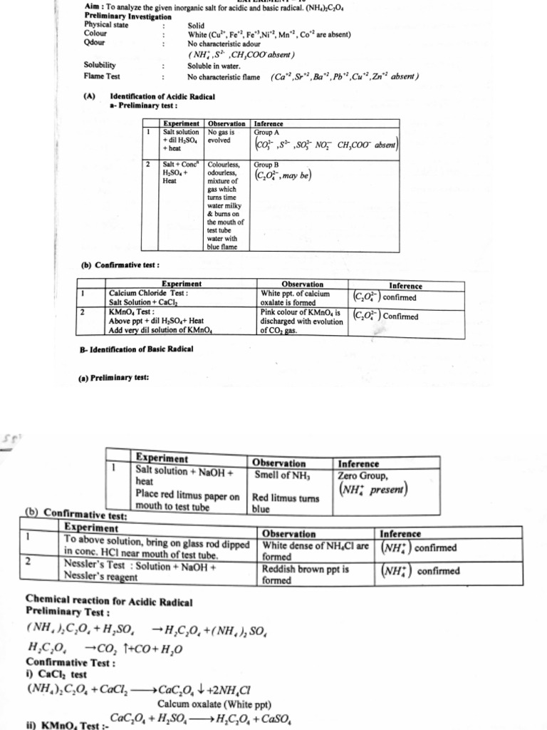 Exp 11 - Anion Cation Ammonium Oxalate | PDF