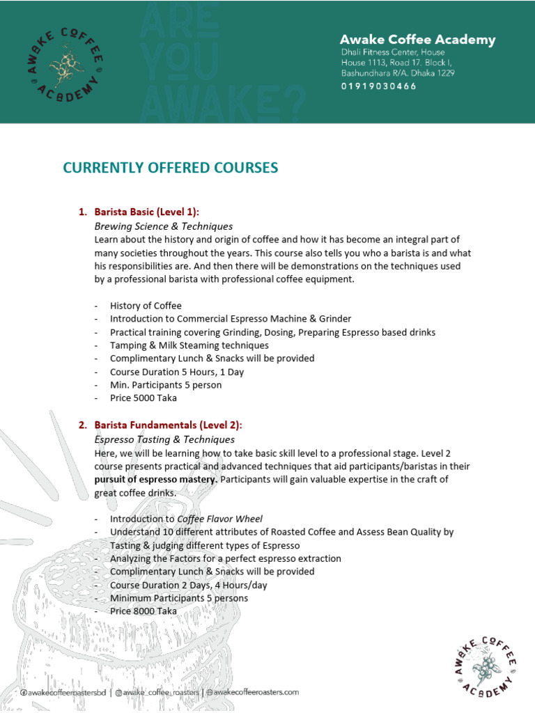 Coffee Courses at Awake Academy | PDF | Coffee | Drink