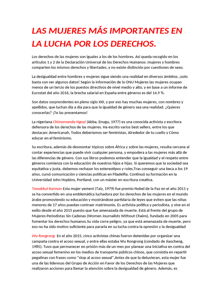 Las Mujeres Más Importantes en La Lucha Por Los Derechos, Steam | PDF ...