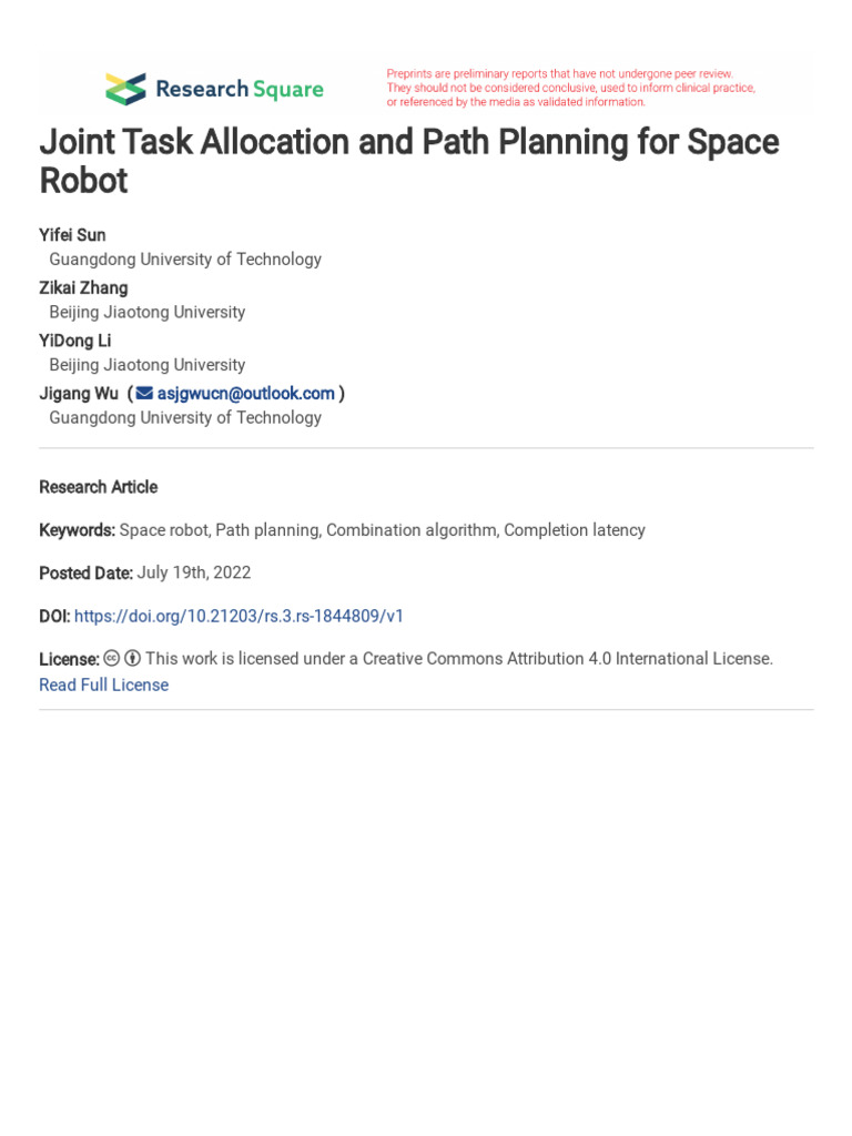 Space Robot Task Allocation & Path Planning | PDF | Algorithms ...