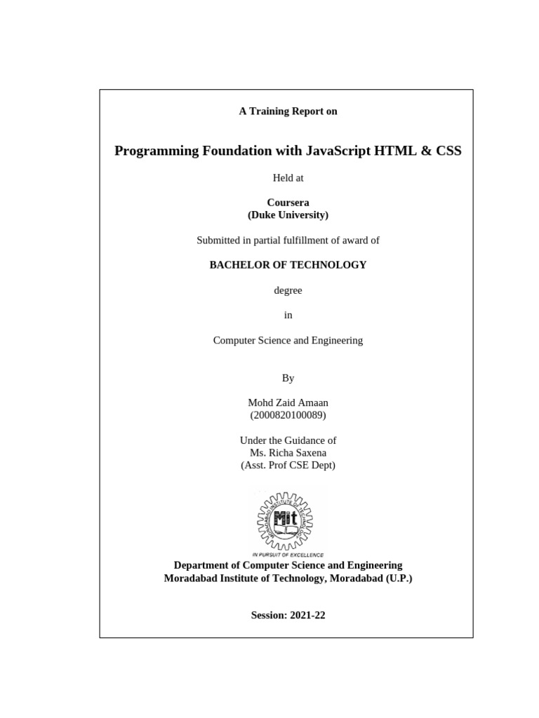 A training report on pdf java script html