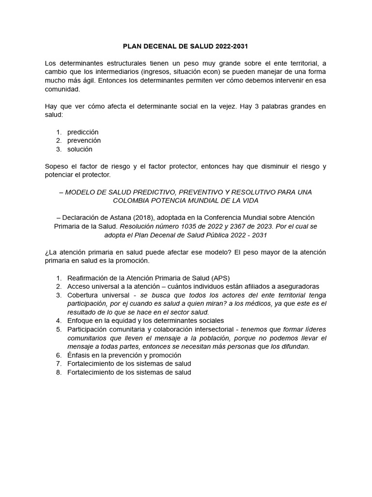 Modelo De Salud 2022 2031 En Colombia Pdf