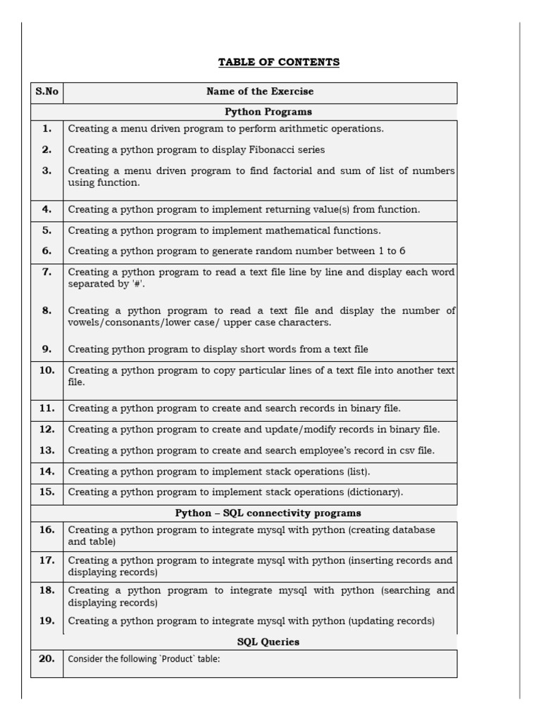 Python and SQL Programming Exercises | PDF | Sql | Python (Programming ...