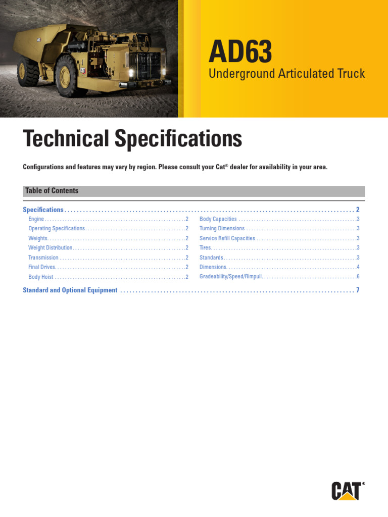 AD63 Underground Truck Specifications | PDF | Axle | Truck