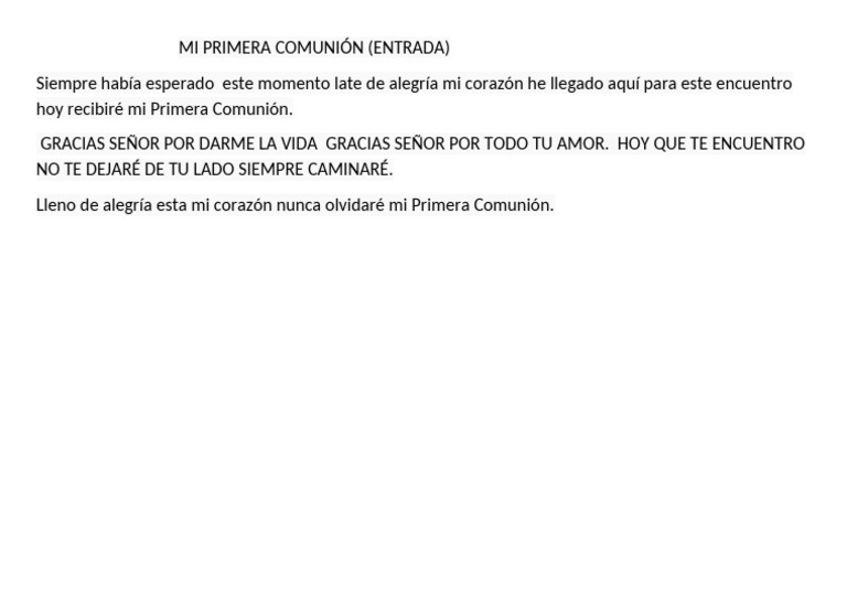 Letra de Mi Primera Comunión | PDF