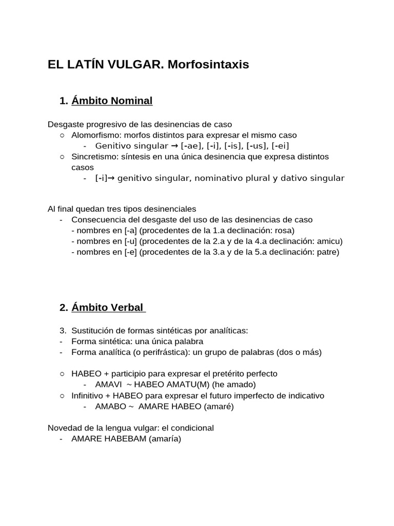 Morfosintaxis del Latín Vulgar | PDF