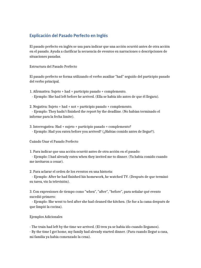 Explicacion Pasado Perfecto | PDF