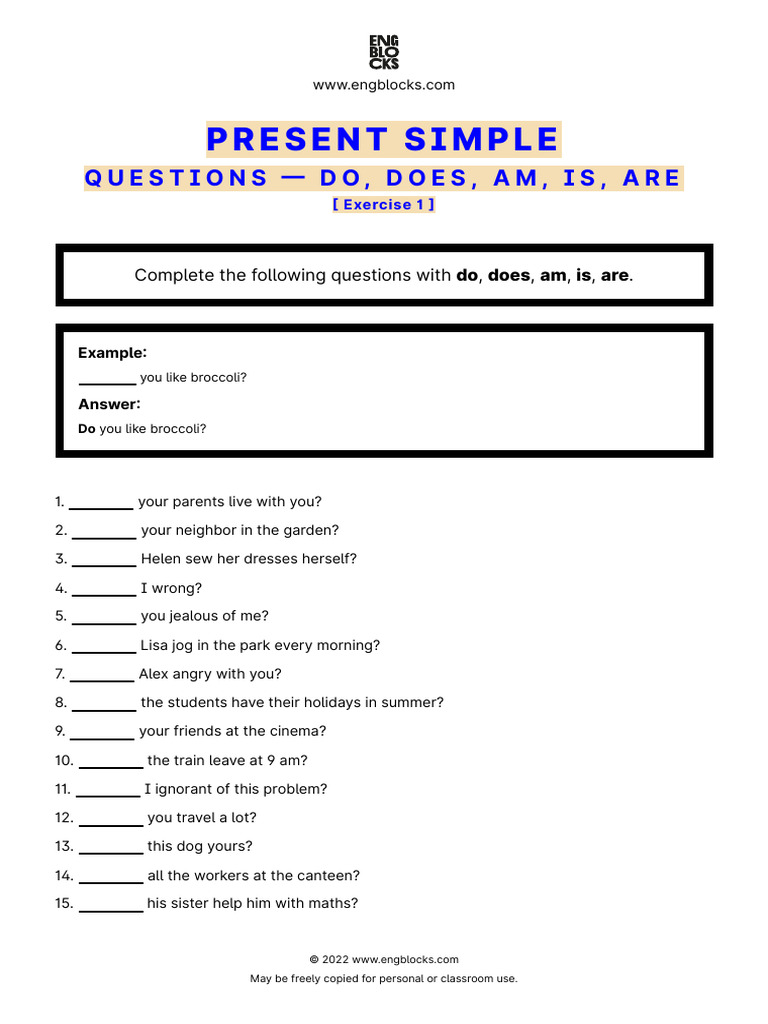 Present Simple Questions Exercises | PDF | Language Arts & Discipline