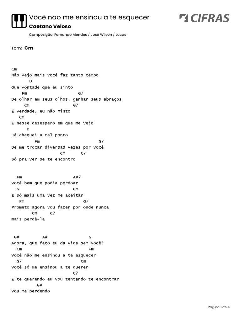 Você Nao Me Ensinou A Te Esquecer - Caetano Veloso - CIFRAS | PDF