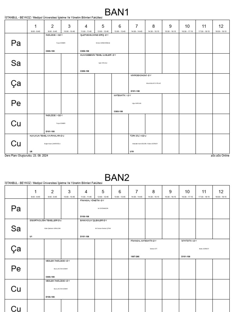 Time Tables | PDF