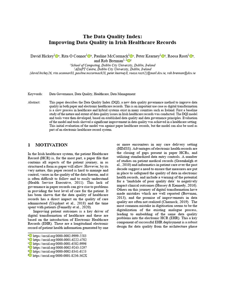 Improving Data Quality in Healthcare Records | PDF | Electronic Health ...