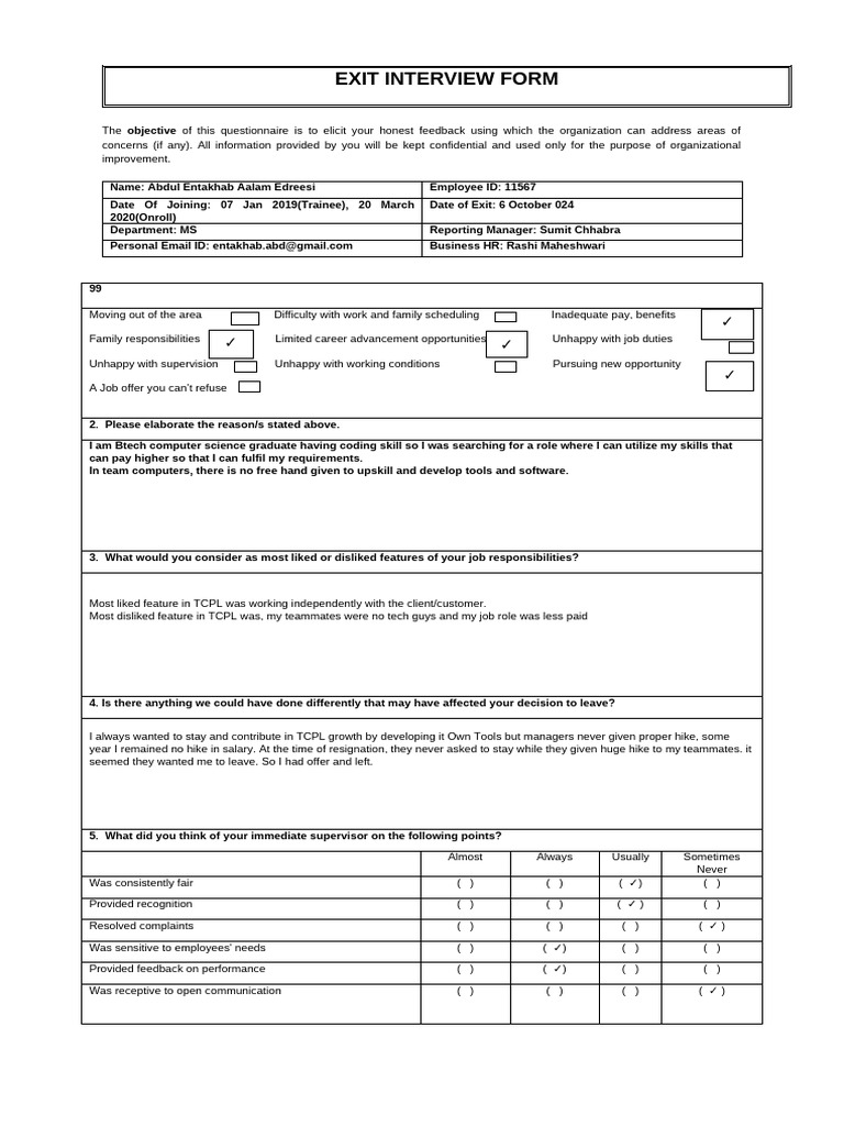 Employee Exit Interview - Form New | PDF | Employment | Workplace