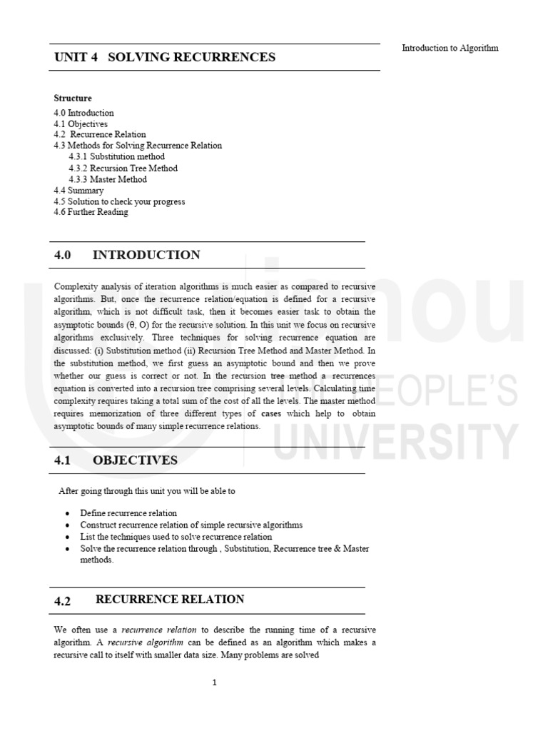 Unit-4 | PDF | Recurrence Relation | Algorithms