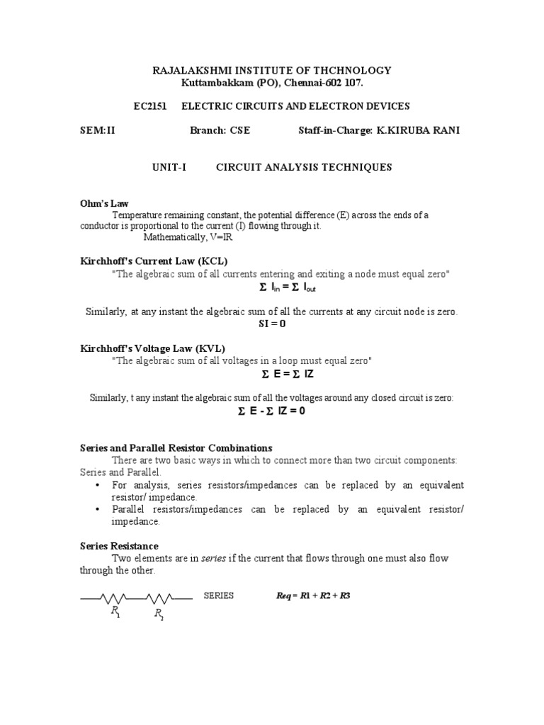 Ec2151 Electric Circuits and Electron Devices | PDF | Teaching Methods ...