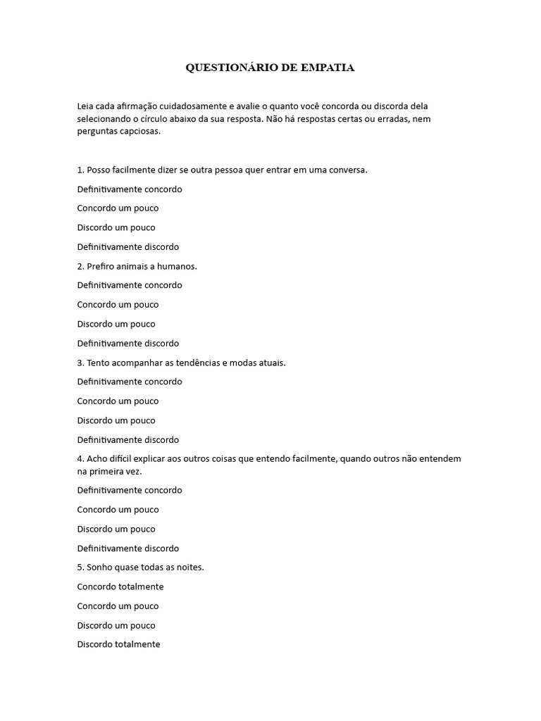 Questionário de Empatia | PDF | Autoajuda