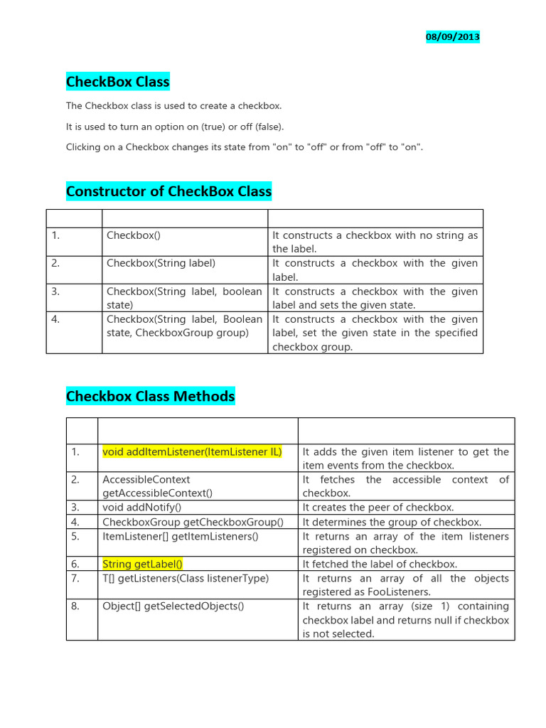 2023 09 08 AWT CheckBox | PDF | Boolean Data Type | Computer Science