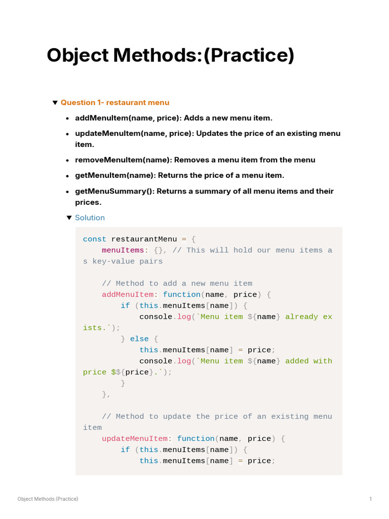 Object Methods (Practice) | PDF | Scope (Computer Science) | Java Script