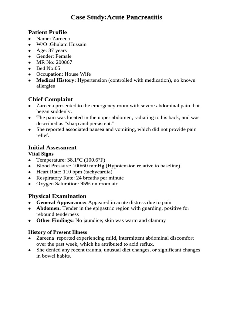 Acute Pancretitis Case Study | PDF | Causes Of Death | Medicine