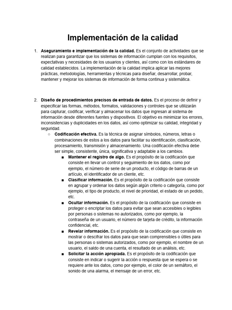 Implementación de Calidad en Sistemas de Información | PDF | Calidad ...