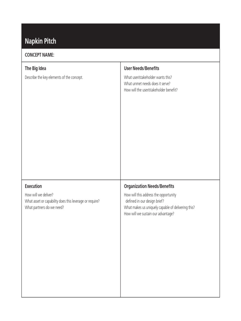 Napkin Pitch Template PDF