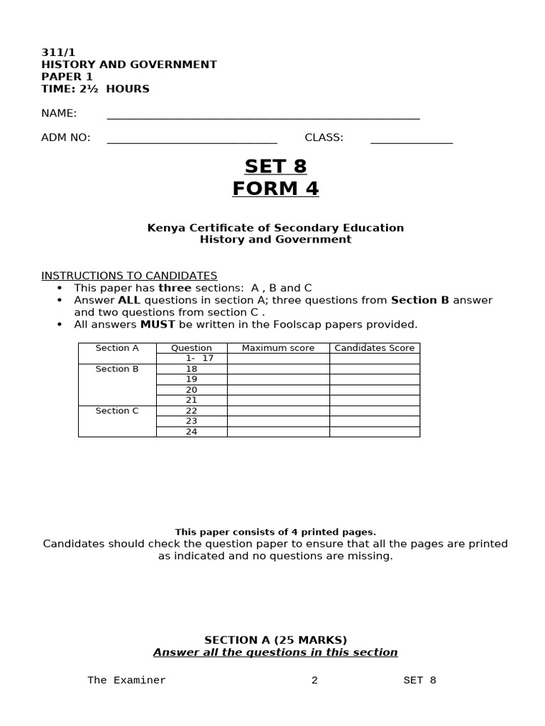 KCSE History Paper 1 Overview 2023 | PDF | Kenya | East Africa
