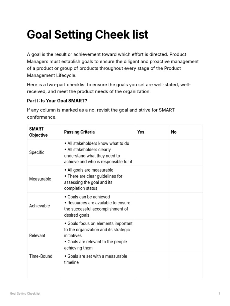 SMART Goal Setting Checklist for PMs | PDF | Goal | Goal Setting