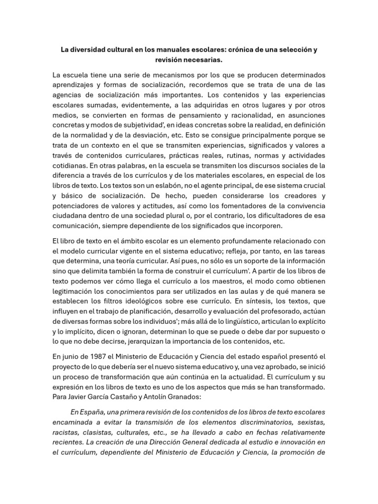 Diversidad Cultural en Libros Escolares | PDF | Plan de estudios ...